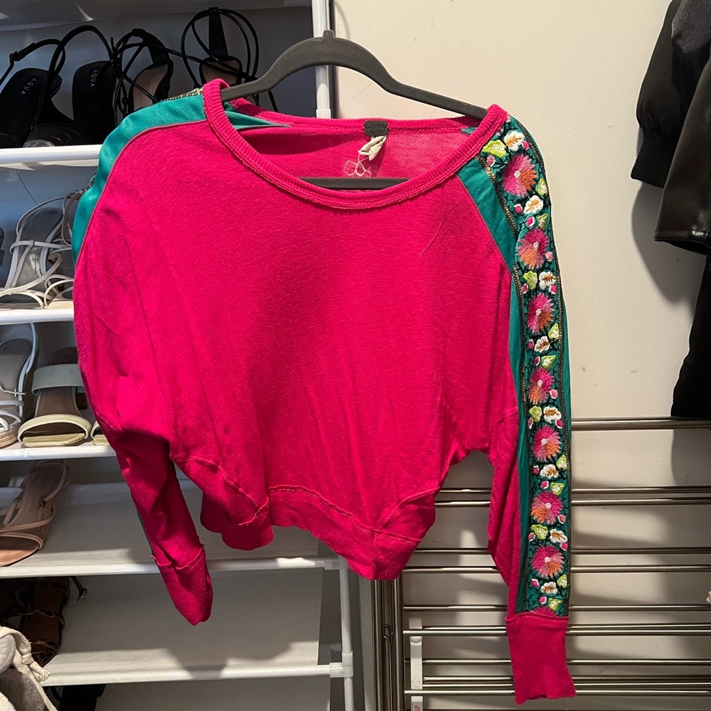 We The Free Pink and Green Floral Sweater